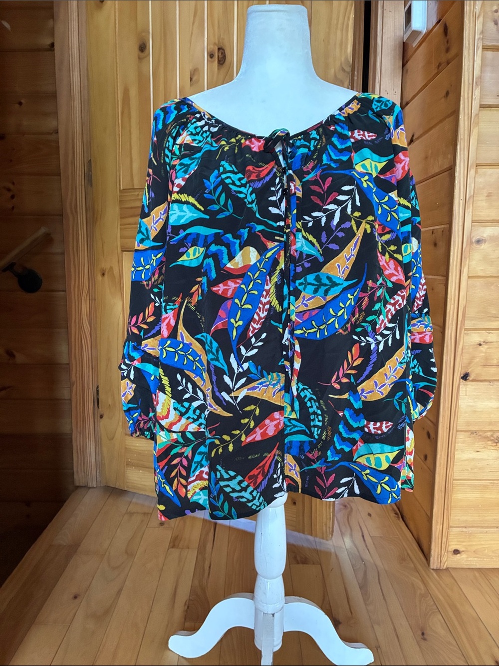 Johnny was silk blouse jade line leaf print tropical